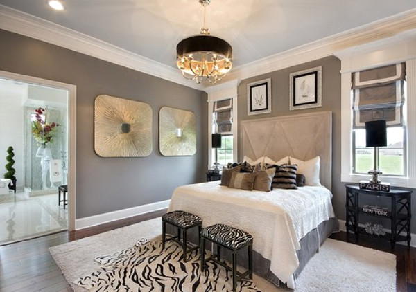 master bedroom in shades of grey