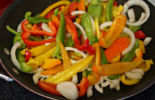 Peppers and onions for quick chicken fajitas